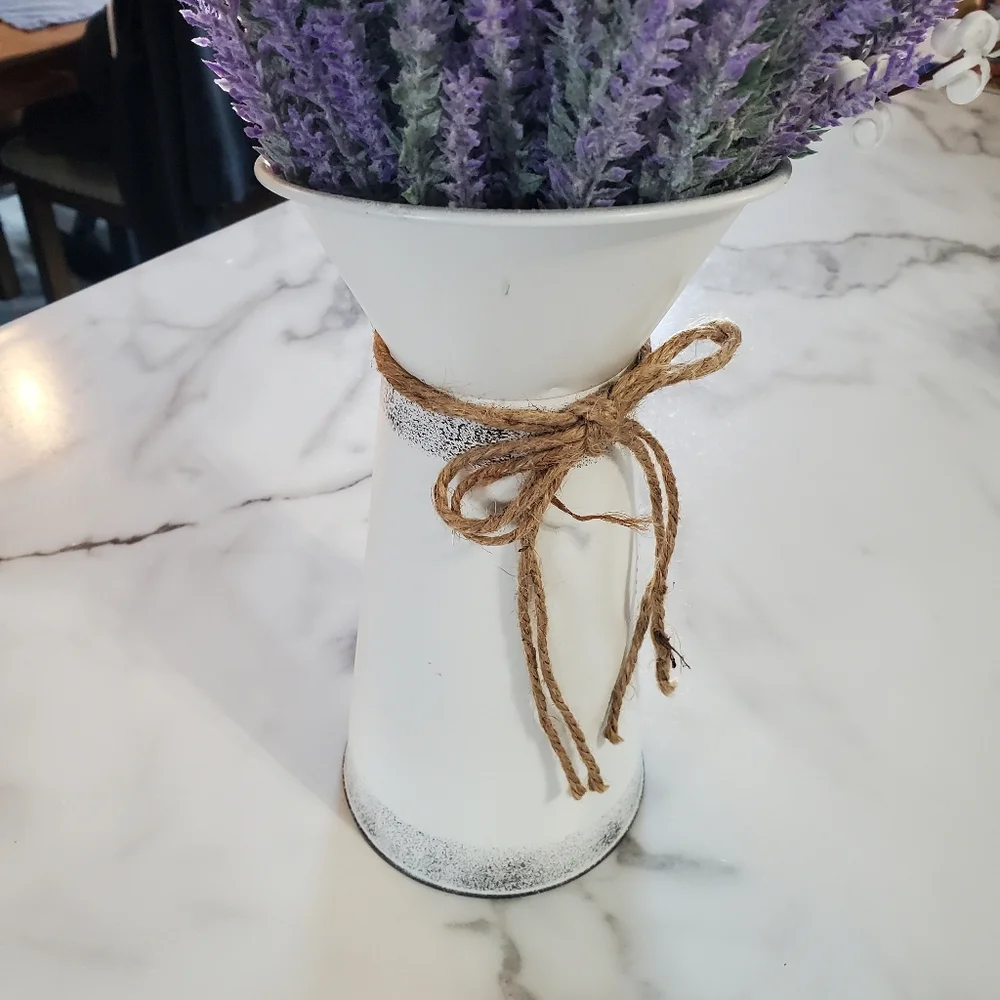 Lavender Artificial Flowers in Decorative Flower Pitcher